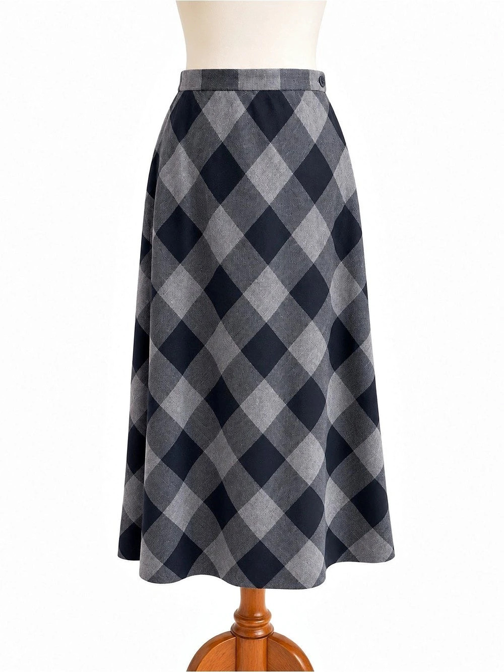 Talbots Plaid Midi Skirt in Black & Gray Like New Petite 4 100% Wool Gingham